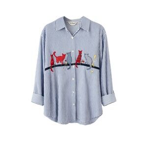 Two Twenty Shirt Women's Size 20 Blue and White Striped Cats Vintage Grandmacore